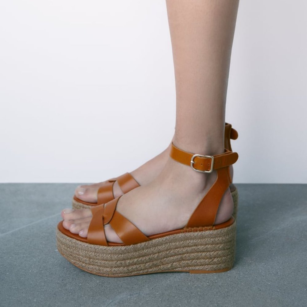NWOB ZARA LEATHER WEDGE SANDALS  BROWN - REF. 1314/010 10, 8